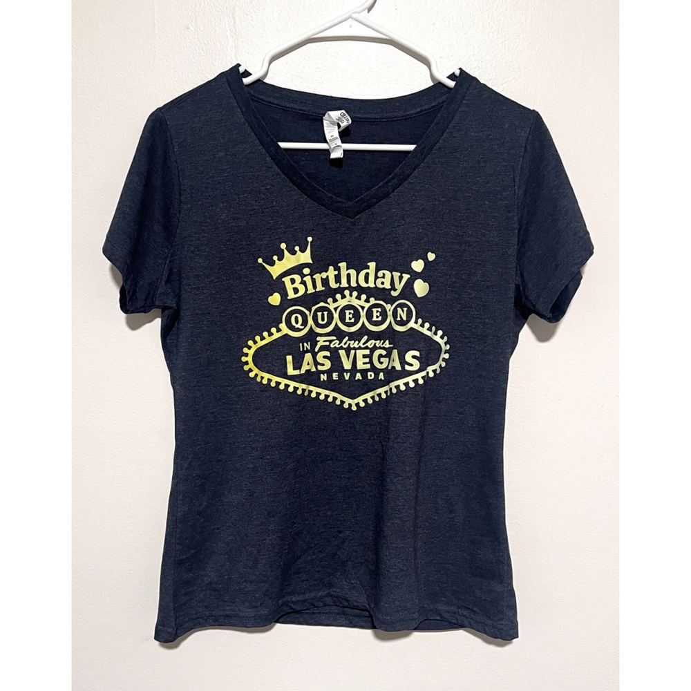Las Vegas Tee Womens Large Gray Graphic T-Shirt Birthday Queen Fun Novelty Gift